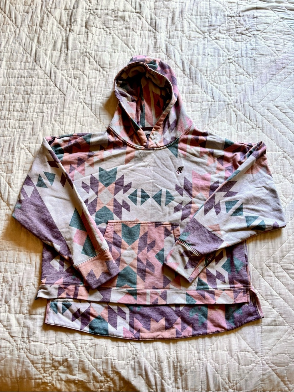 Hooey Geometric Hooded Pullover in Pink, Purple & Green
